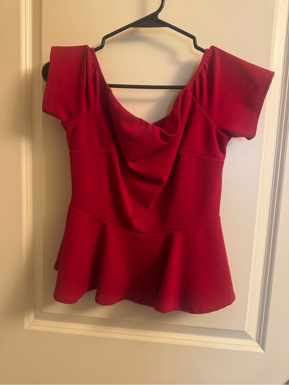 Windsor Red Peplum Top with Draped Cowl Neck